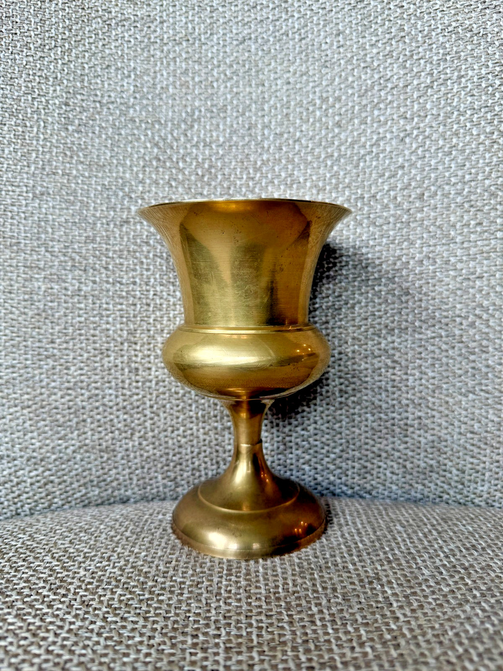 Vintage 1970s Solid Brass Pedestal Vase Urn Flared Rim India 5.25"